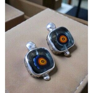 Vintage Sterling Silver Earrings Murano Glass Art pierced